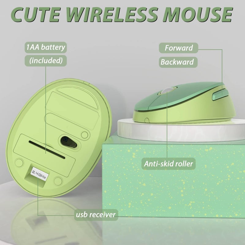 Kootop Green Wireless Keyboard and Mouse, Cute Green Colorful Keyboard and Mouse, 2.4G Wireless Keyboard with Retro Round Keycap for PC, Mac, Laptop,Tablet,Computer Windows (Green) - Image 4